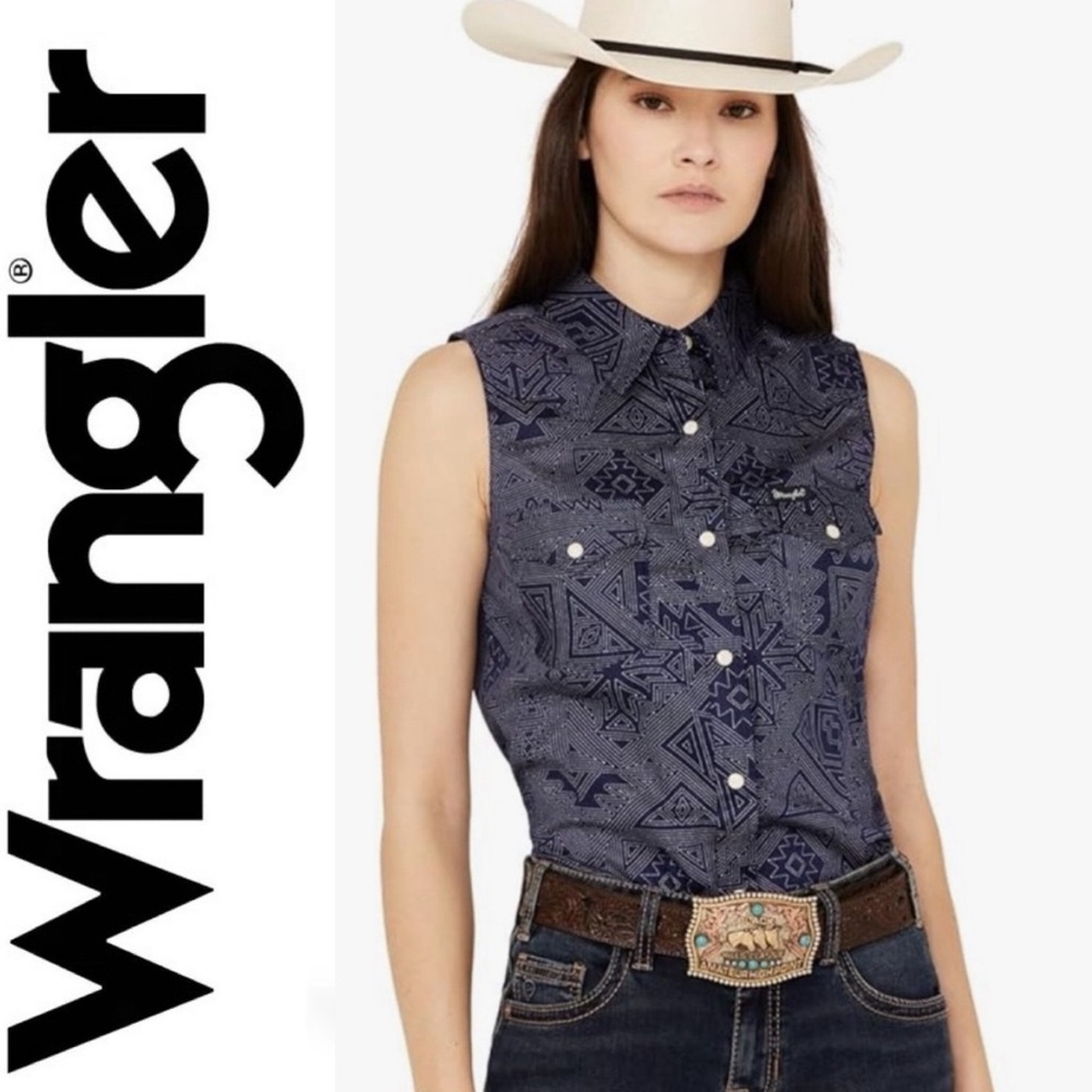 NWT Wrangler Western Print Snap Shirt Sleeveless